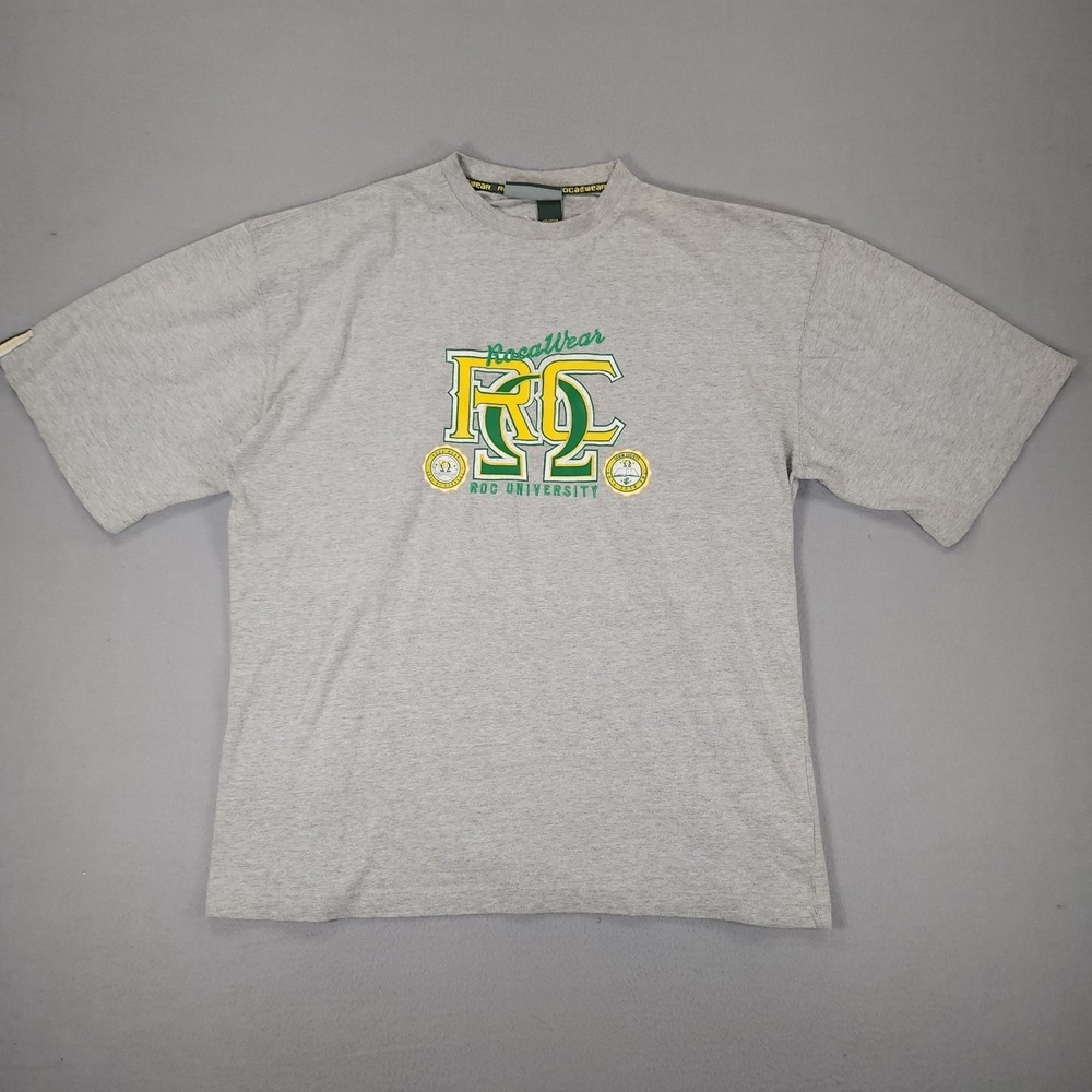 Vintage Rocawear T-Shirt Mens XL Gray Embroidered Baggy Hip Hop Y2K